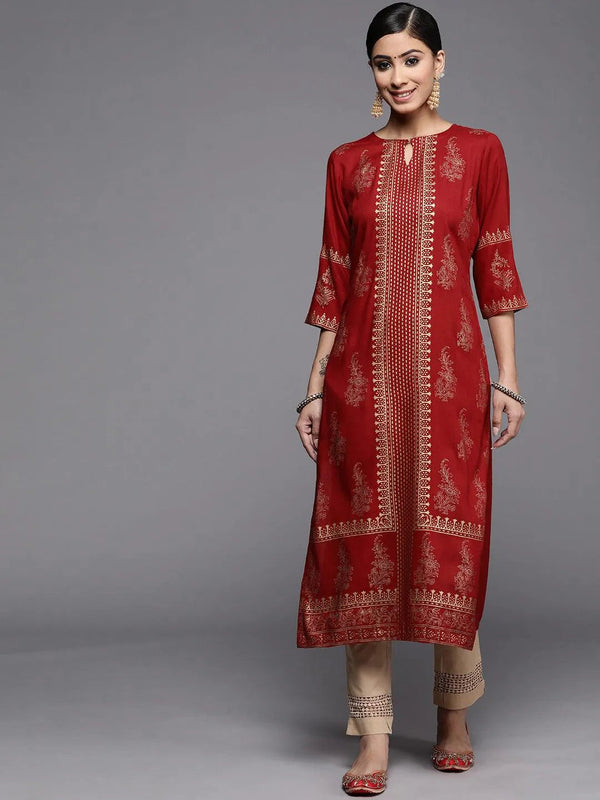 Maroon Printed Rayon Kurta - Jashvi