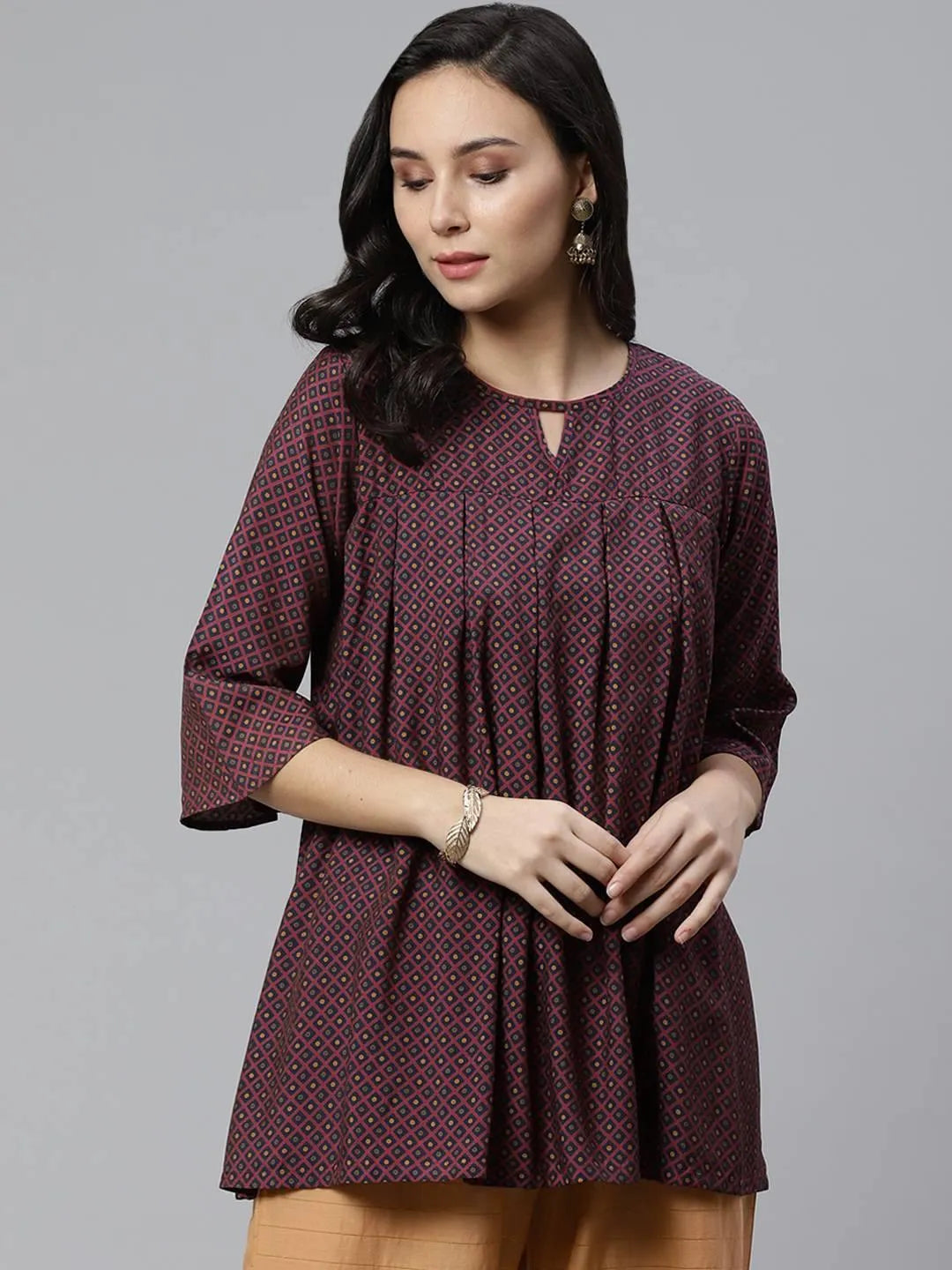 Maroon Printed Rayon Kurti - Jashvi