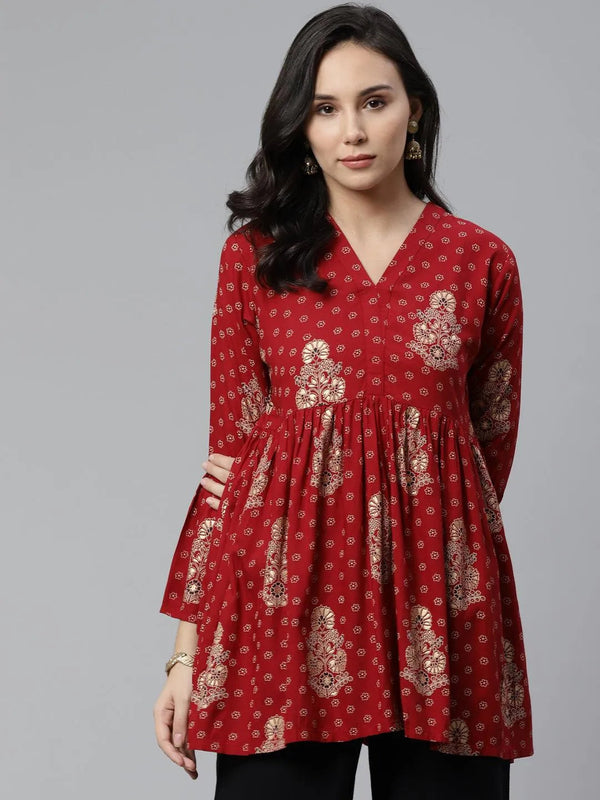 Maroon Printed Rayon Kurti - Jashvi