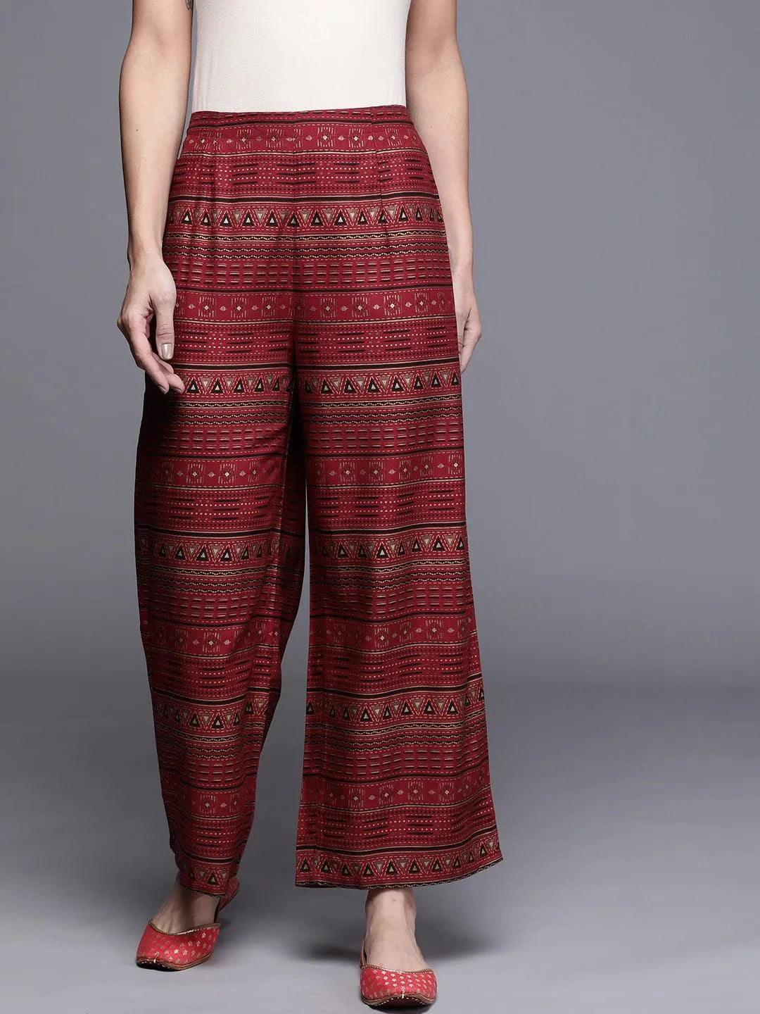 Maroon Printed Rayon Palazzos - Jashvi