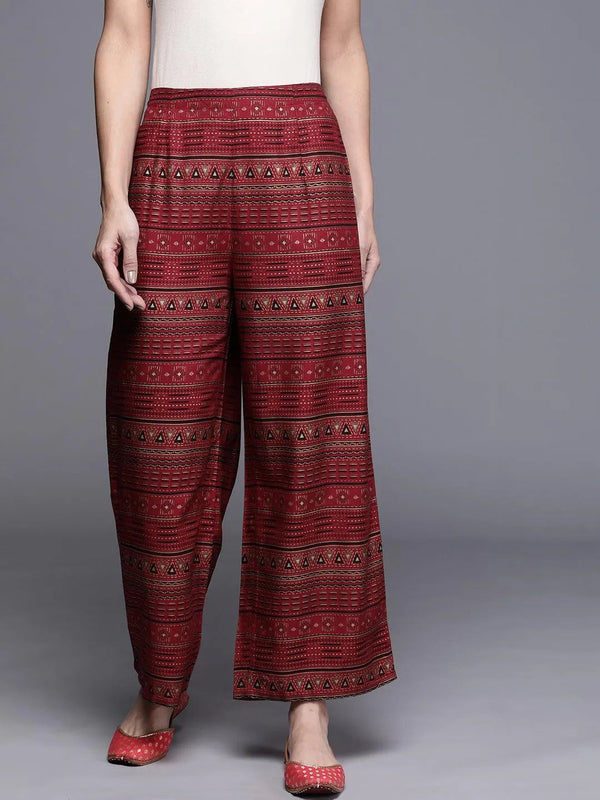 Maroon Printed Rayon Palazzos - Jashvi