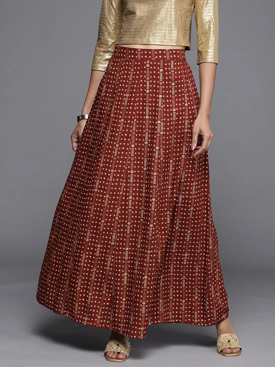 Maroon Printed Rayon Skirt - Jashvi