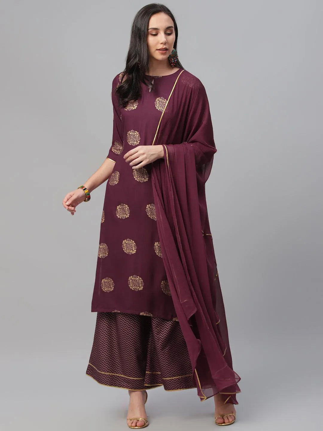 Maroon Printed Rayon Suit Set - Jashvi