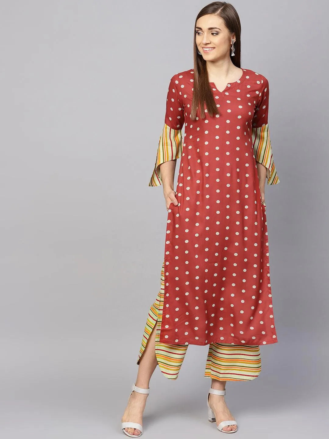 Maroon Printed Rayon Kurta Set - Jashvi