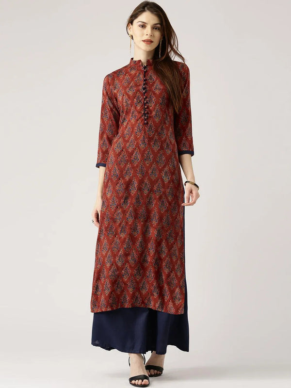 Maroon Printed Rayon Kurta Set - Jashvi