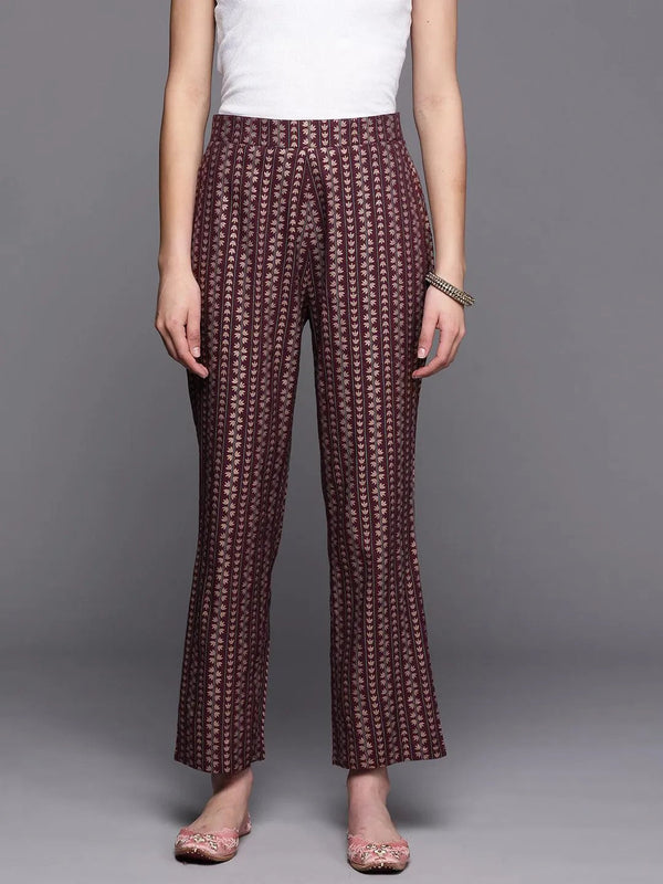 Maroon Printed Rayon Trousers - Jashvi