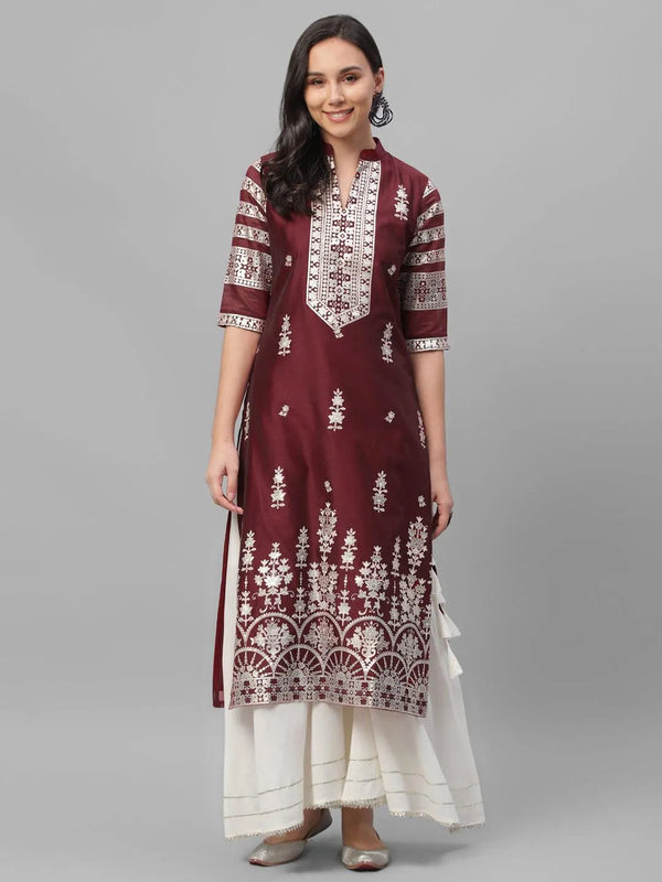 Maroon Printed Shantoon Kurta - Jashvi