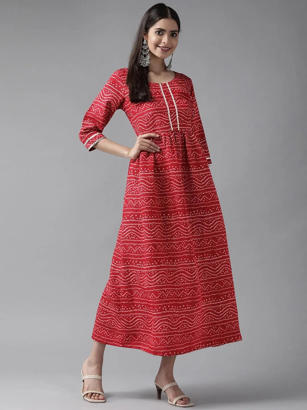 Maroon Printed Silk Blend Maxi Dress - Jashvi