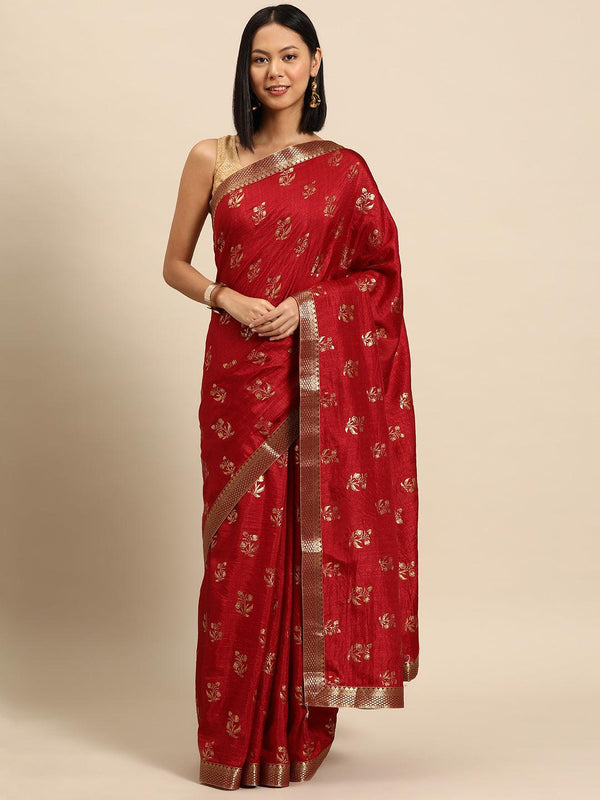 Maroon Printed Silk Blend Saree - Jashvi