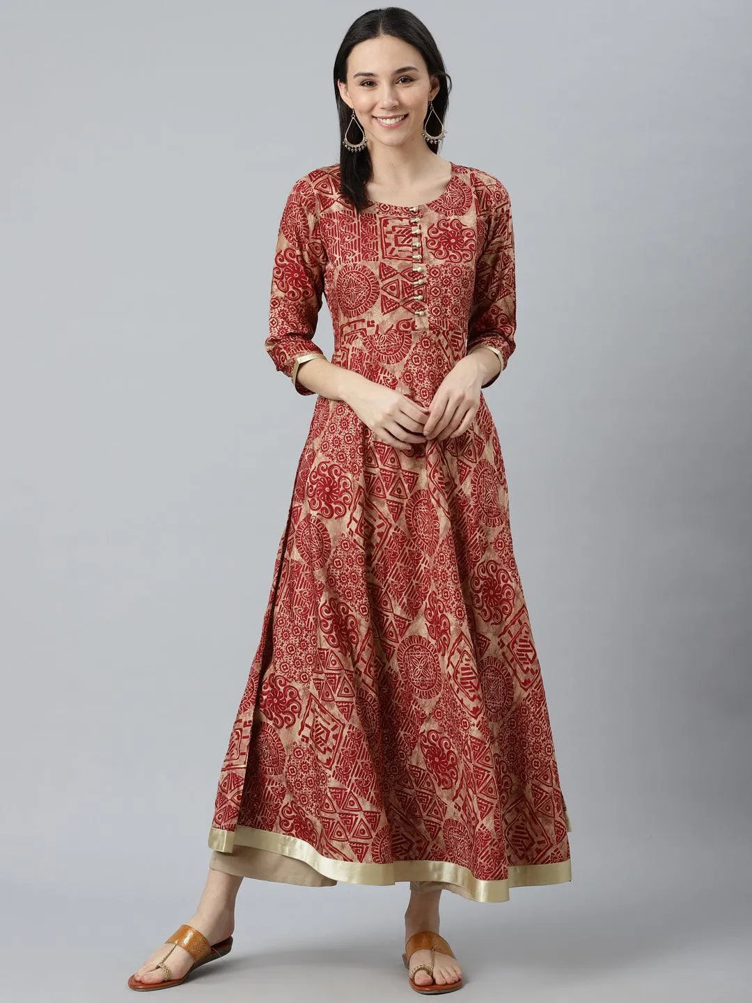 Maroon Printed Silk Kurta - Jashvi