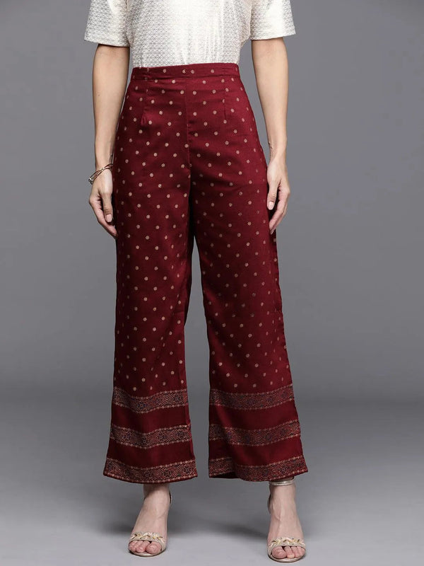 Maroon Printed Silk Palazzos - Jashvi