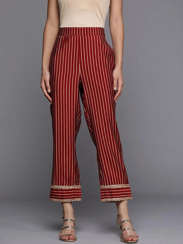 Maroon Printed Silk Trousers - Jashvi