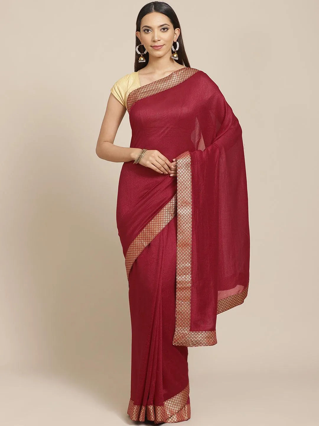 Maroon Solid Chiffon Saree - Jashvi