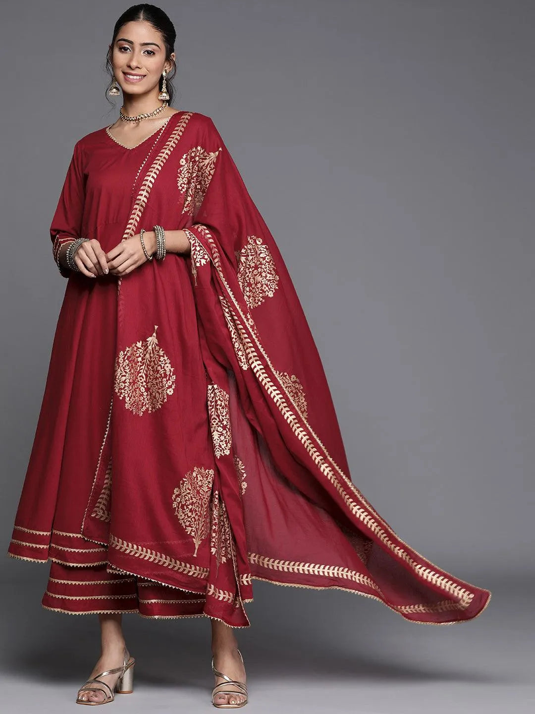 Maroon Solid Cotton Suit Set - Jashvi