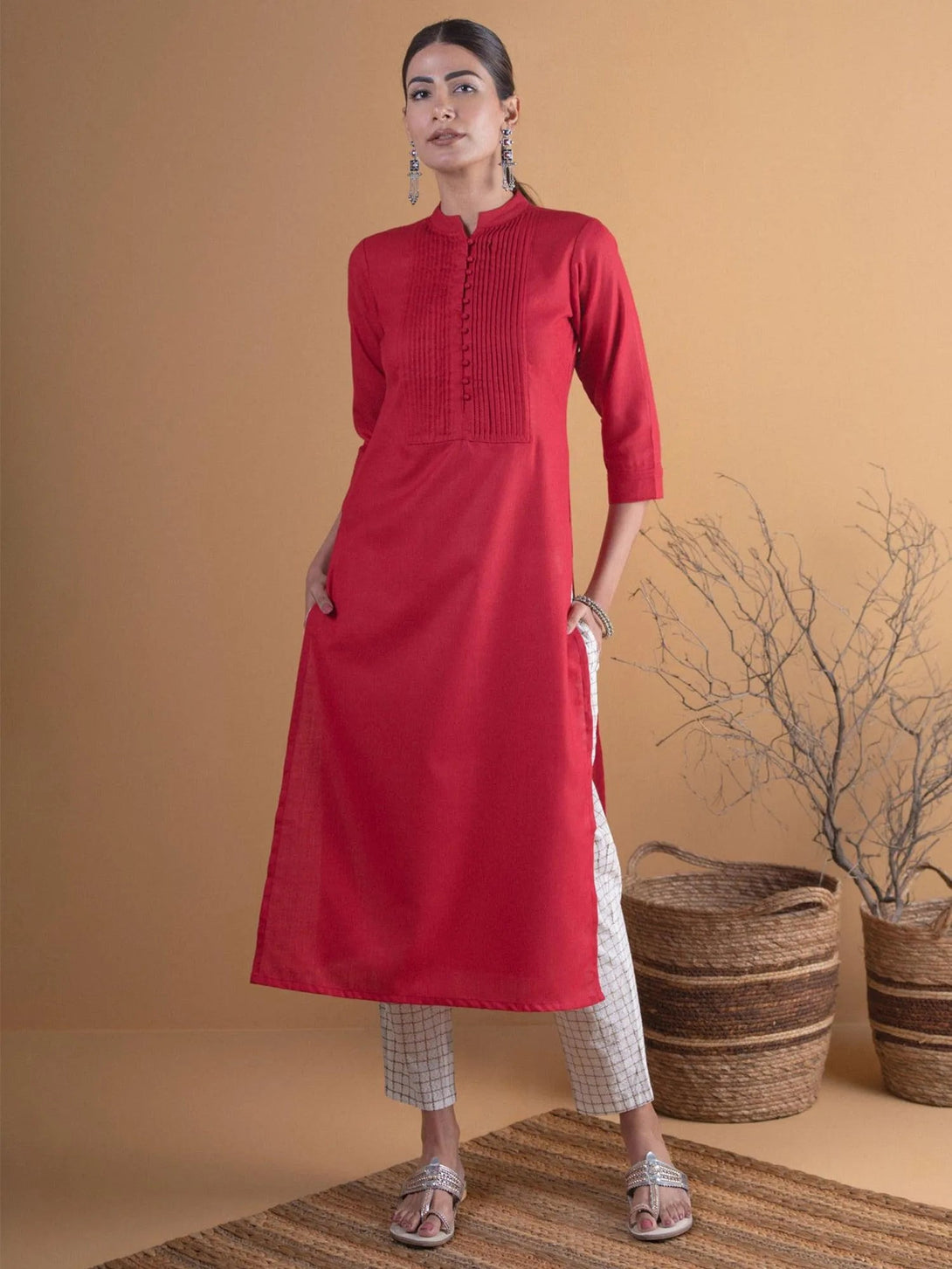 Maroon Solid Cotton Kurta - Jashvi