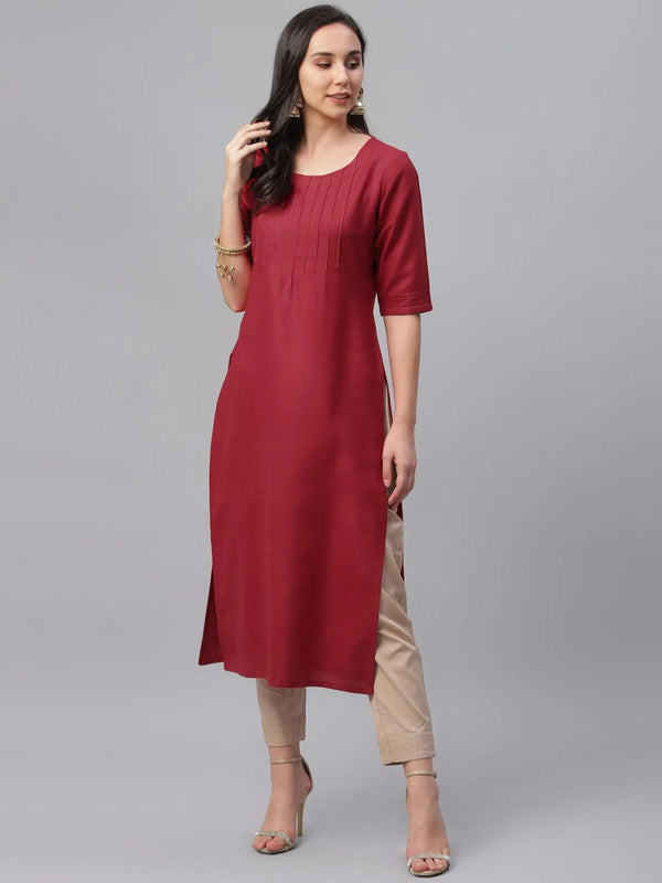 Maroon Solid Cotton Kurta - Jashvi