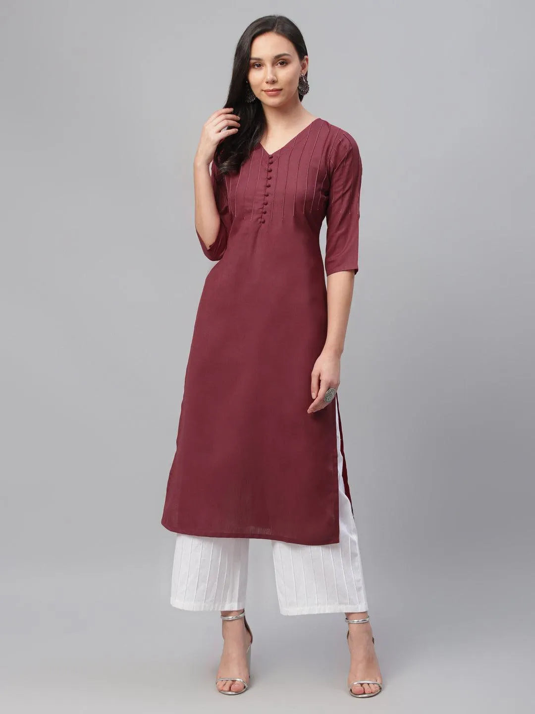 Maroon Solid Cotton Kurta - Jashvi