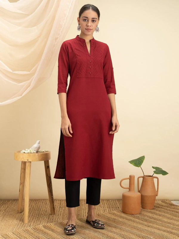 Maroon Solid Cotton Kurta - Jashvi