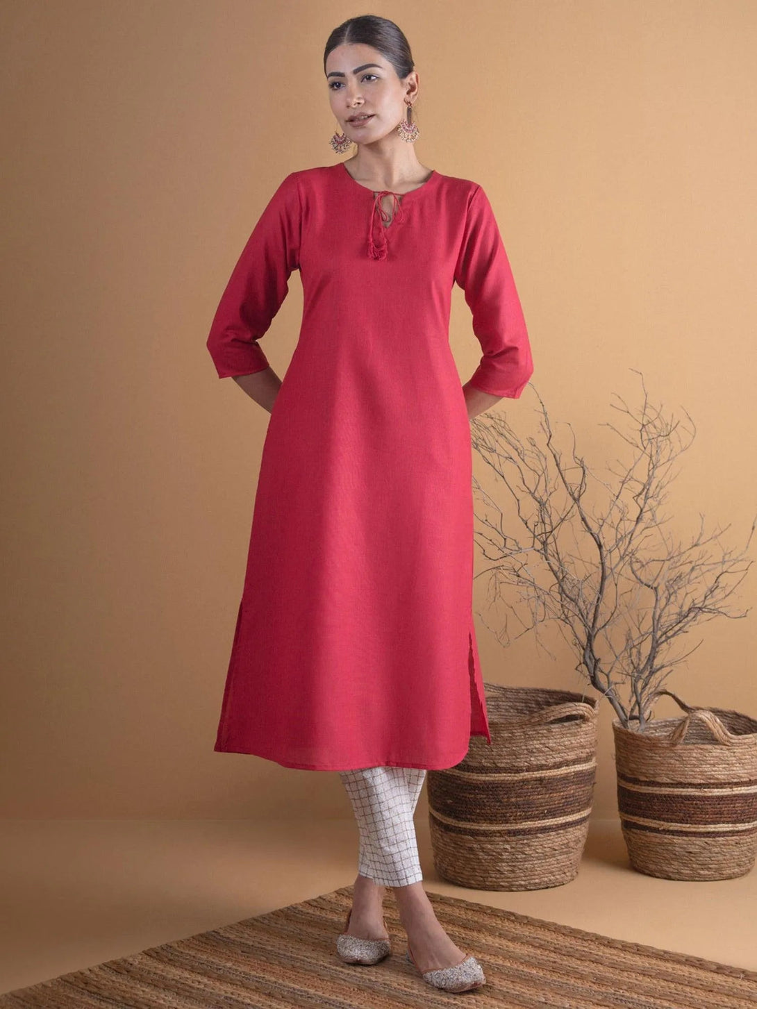 Maroon Solid Cotton Kurta - Jashvi