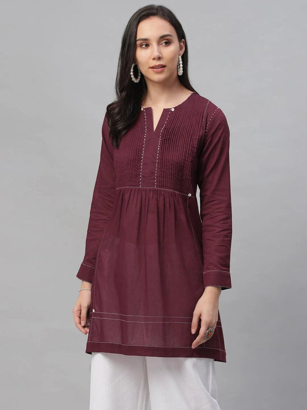 Maroon Solid Cotton Kurti - Jashvi