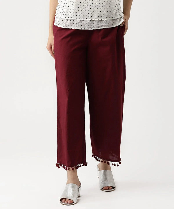 Maroon Solid Cotton Palazzos - Jashvi