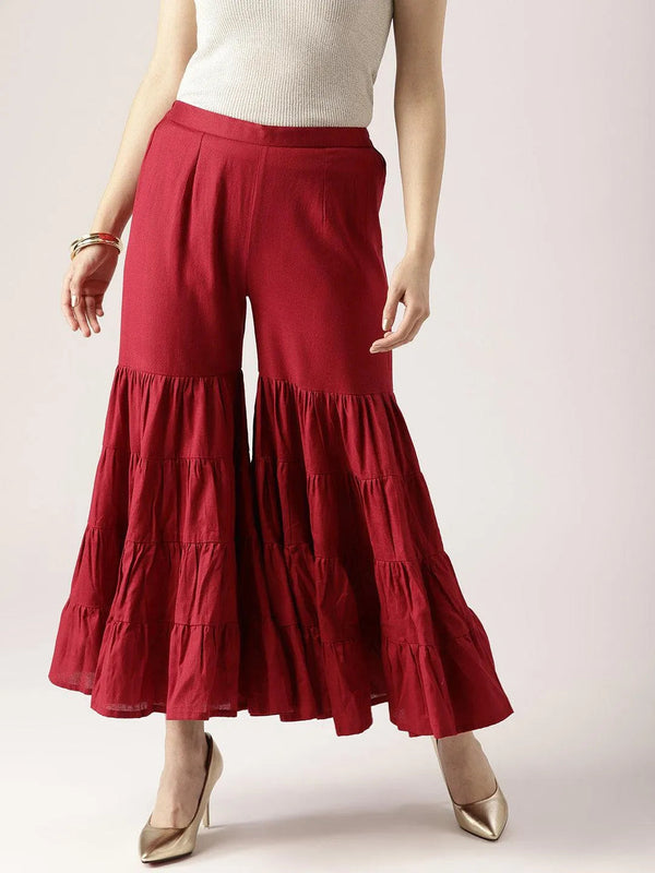 Maroon Solid Cotton Palazzos - Jashvi