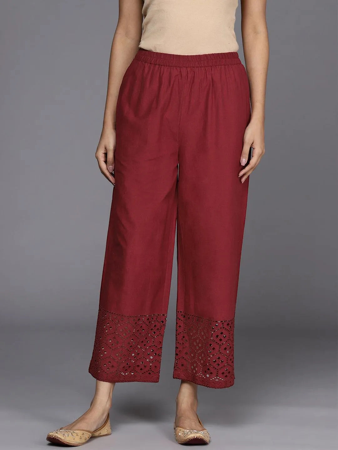 Maroon Solid Cotton Palazzos - Jashvi