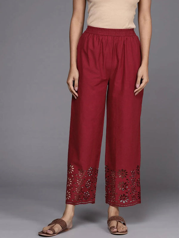 Maroon Solid Cotton Palazzos - Jashvi