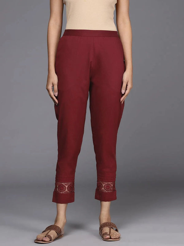 Maroon Solid Cotton Trousers - Jashvi