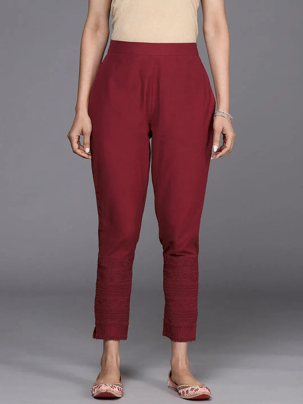 Maroon Solid Cotton Trousers - Jashvi