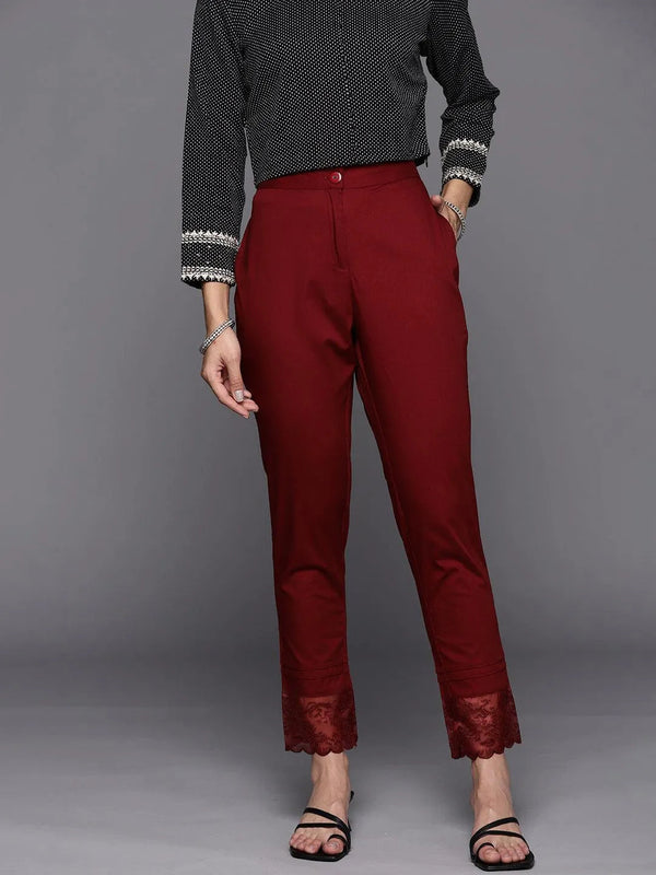 Maroon Solid Cotton Trousers - Jashvi