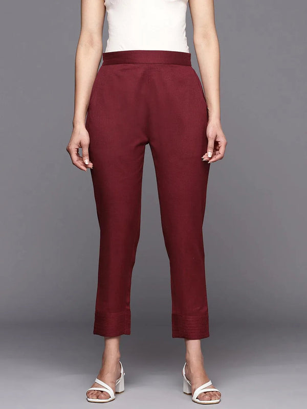 Maroon Solid Cotton Trousers - Jashvi