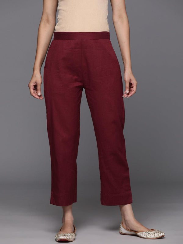 Maroon Solid Cotton Trousers - Jashvi