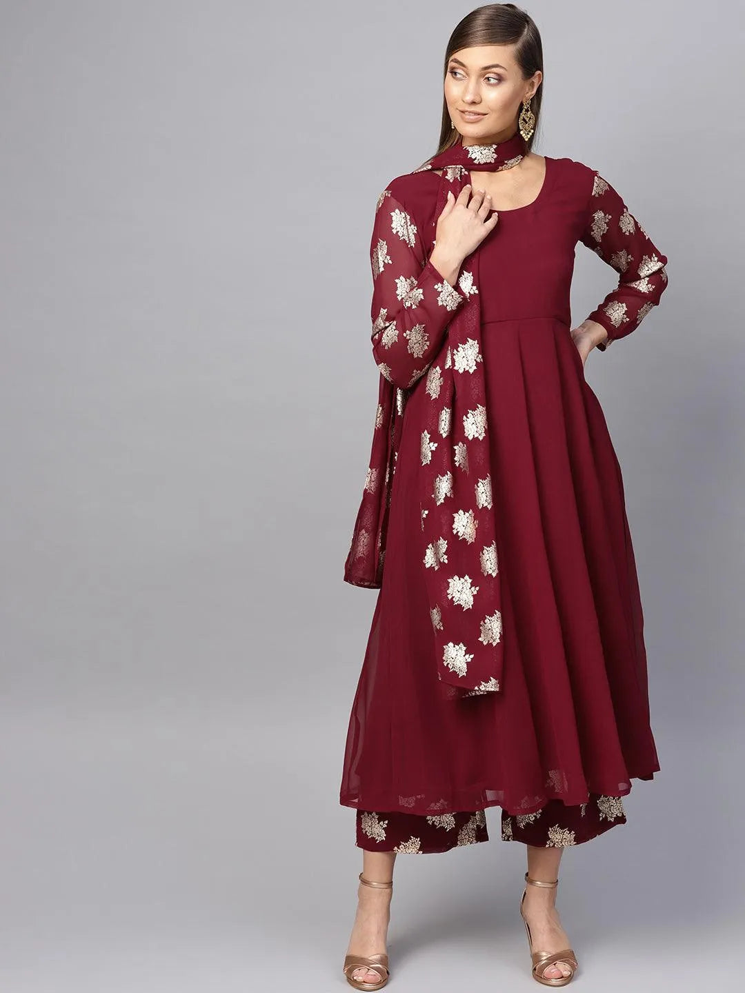 Maroon Solid Georgette Suit Set - Jashvi