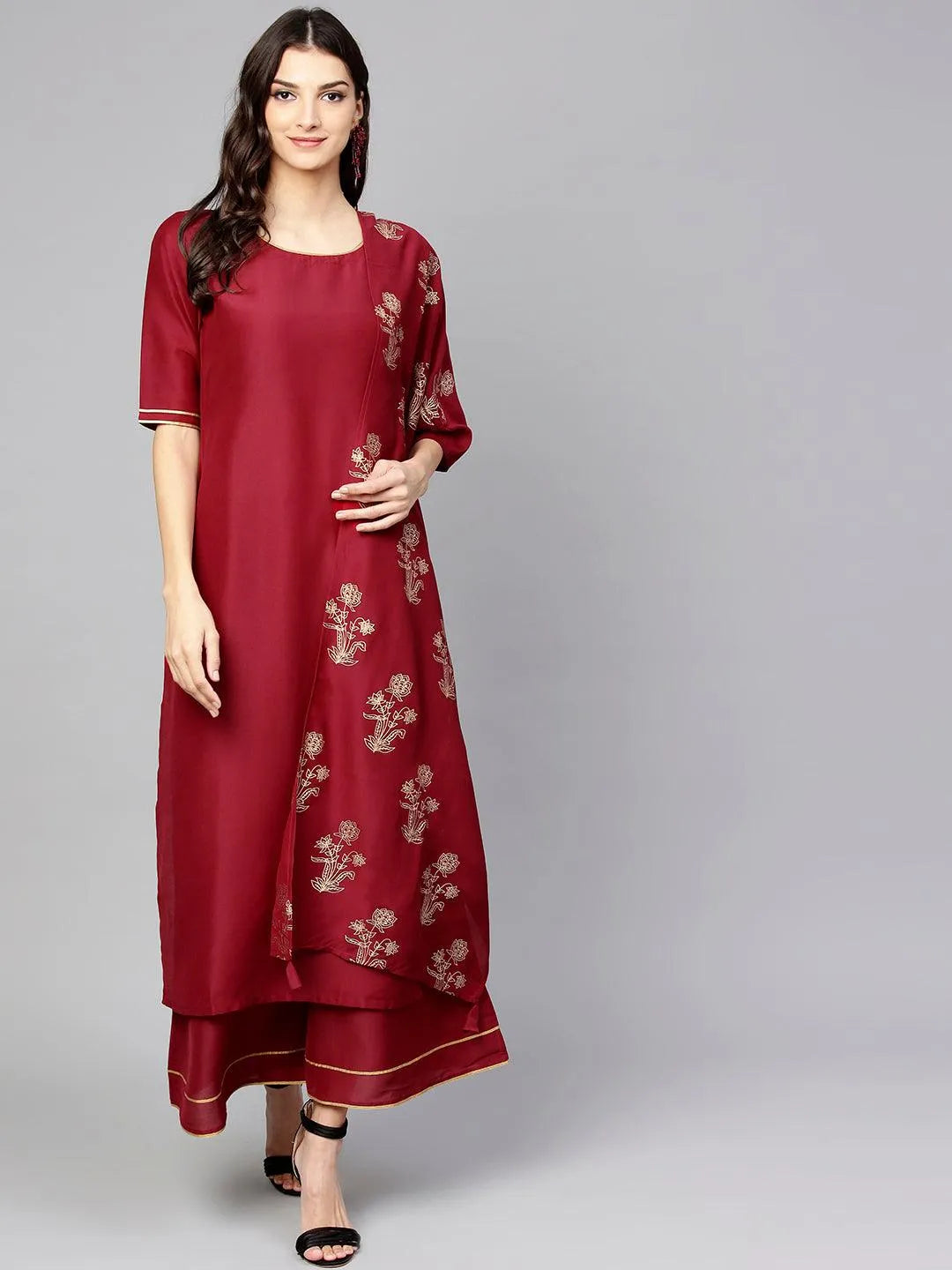 Maroon Solid Muslin Suit Set - Jashvi