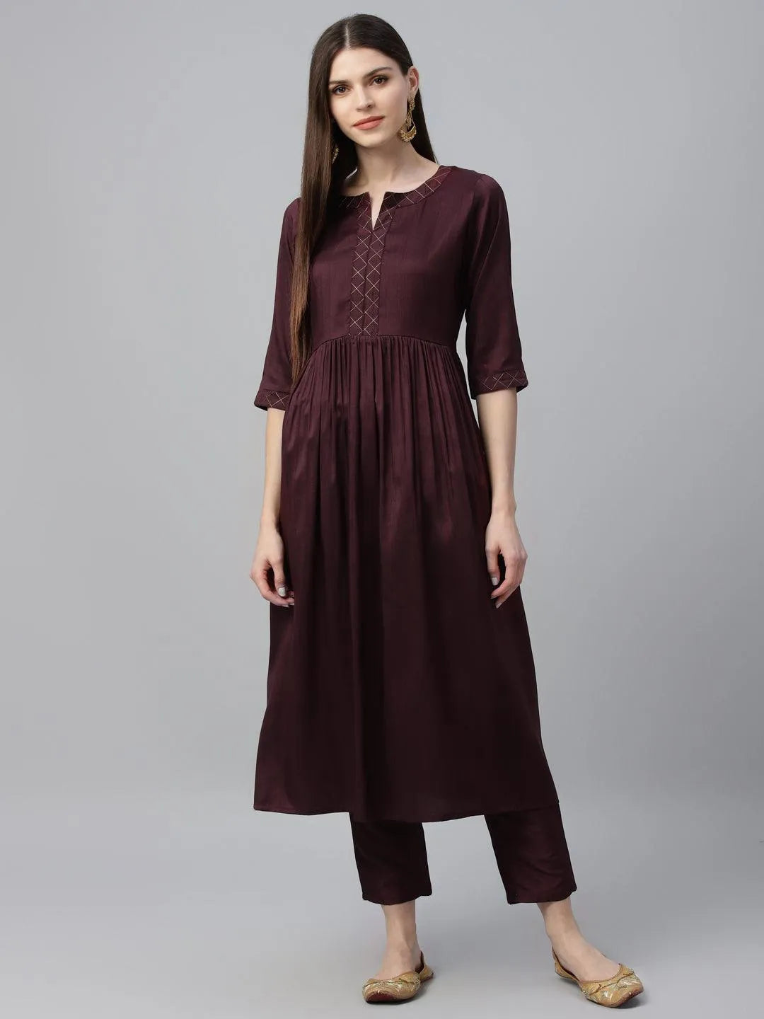 Maroon Solid Polyester Kurta Set - Jashvi