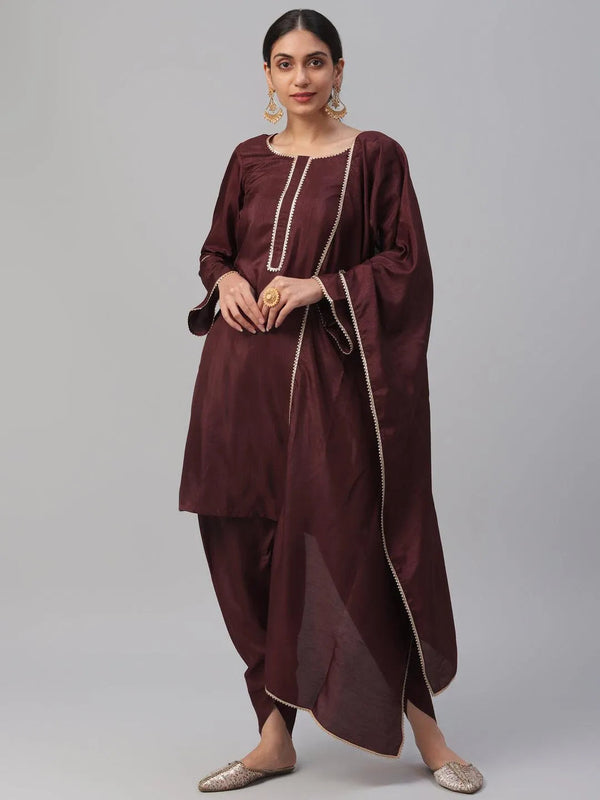 Maroon Solid Polyester Suit Set - Jashvi