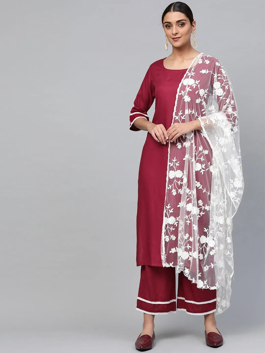 Maroon Solid Polyester Suit Set - Jashvi