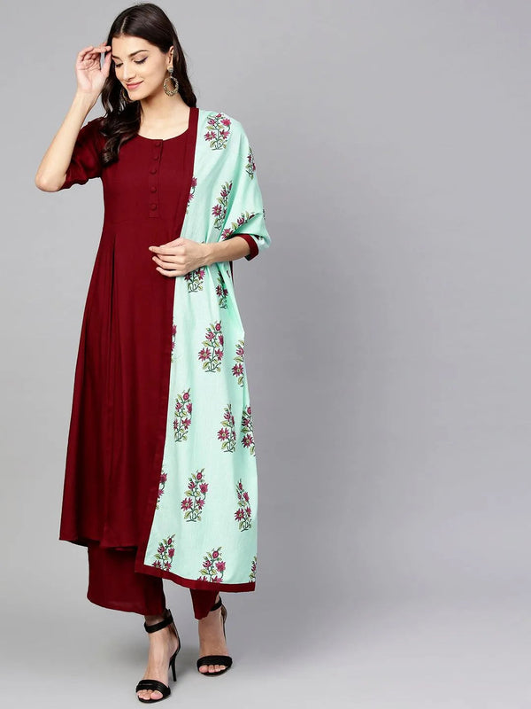 Maroon Solid Rayon Kurta Set - Jashvi