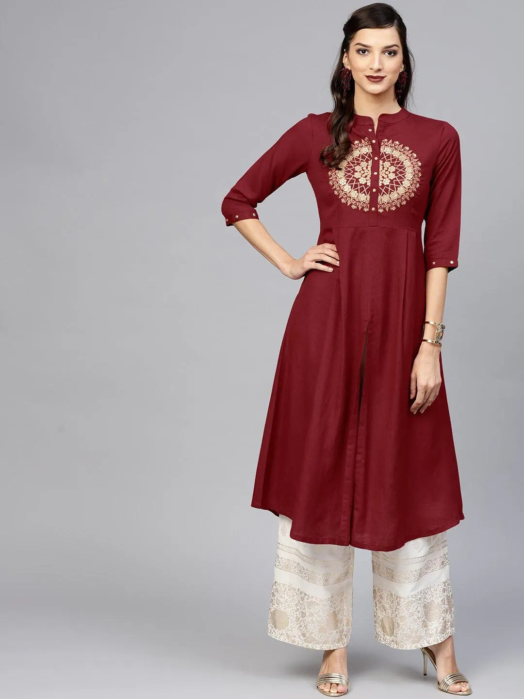 Maroon Solid Rayon Kurta - Jashvi