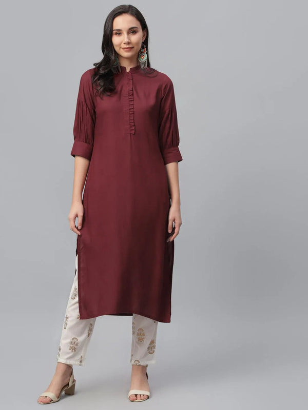 Maroon Solid Rayon Kurta - Jashvi