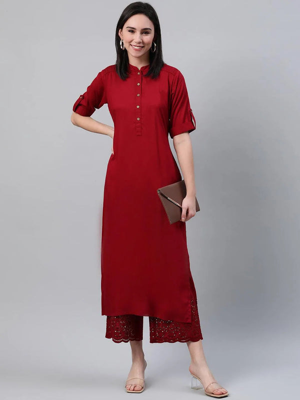 Maroon Solid Rayon Kurta - Jashvi