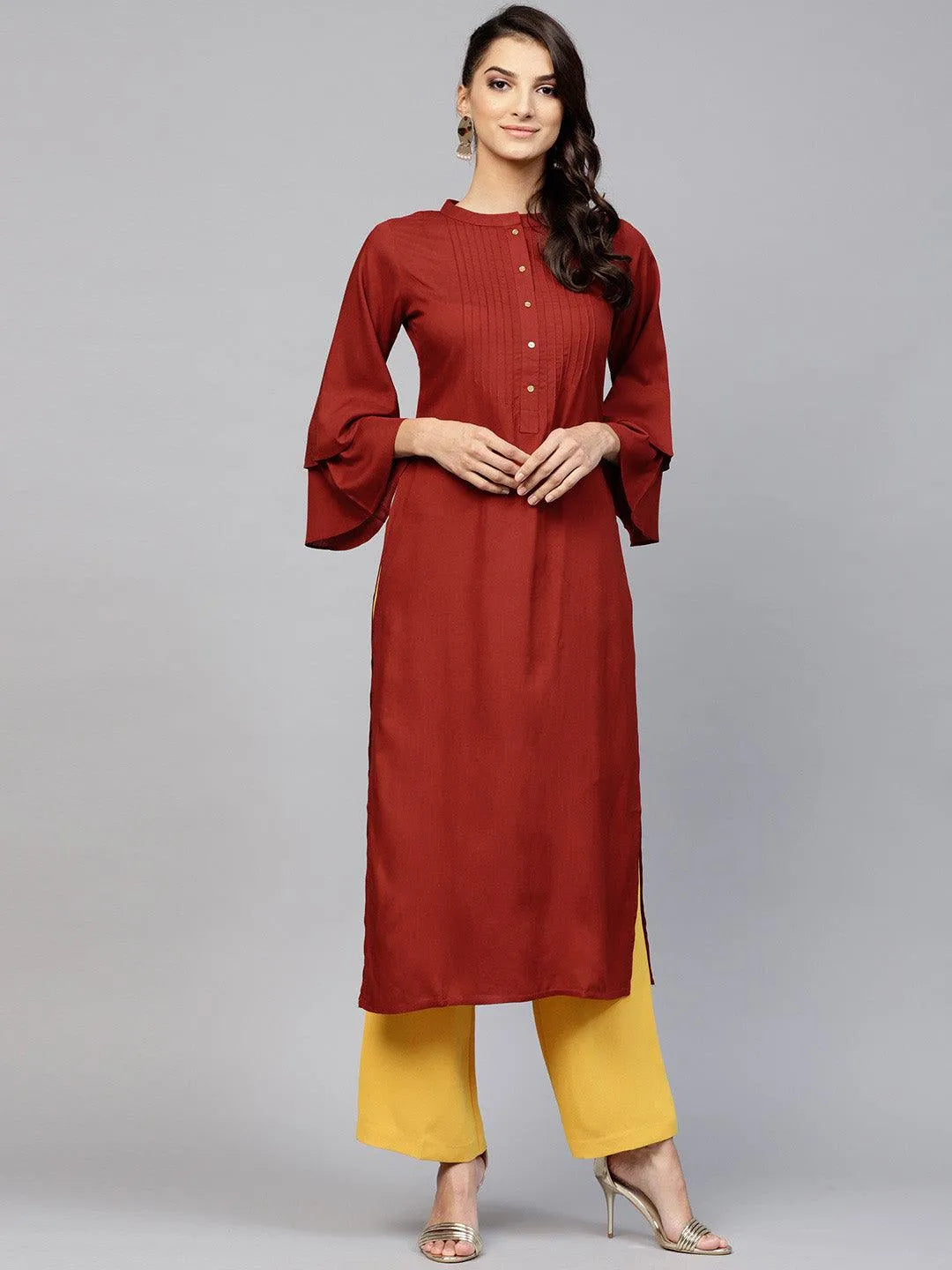 Maroon Solid Rayon Kurta - Jashvi