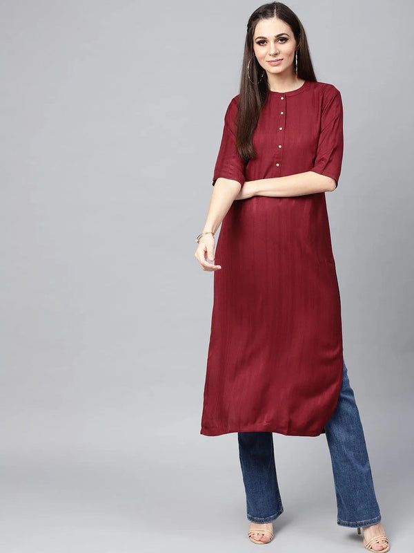 Maroon Solid Rayon Kurta - Jashvi