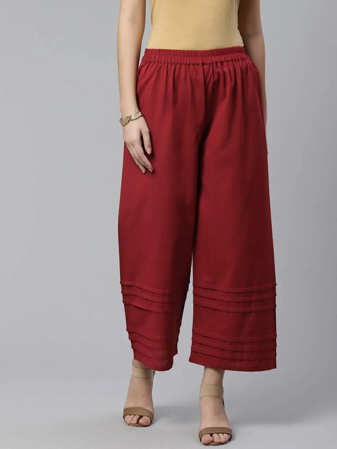 Maroon Solid Rayon Palazzos - Jashvi