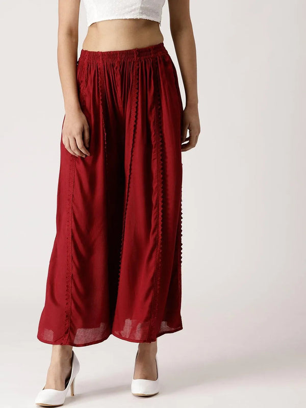 Maroon Solid Rayon Palazzos - Jashvi