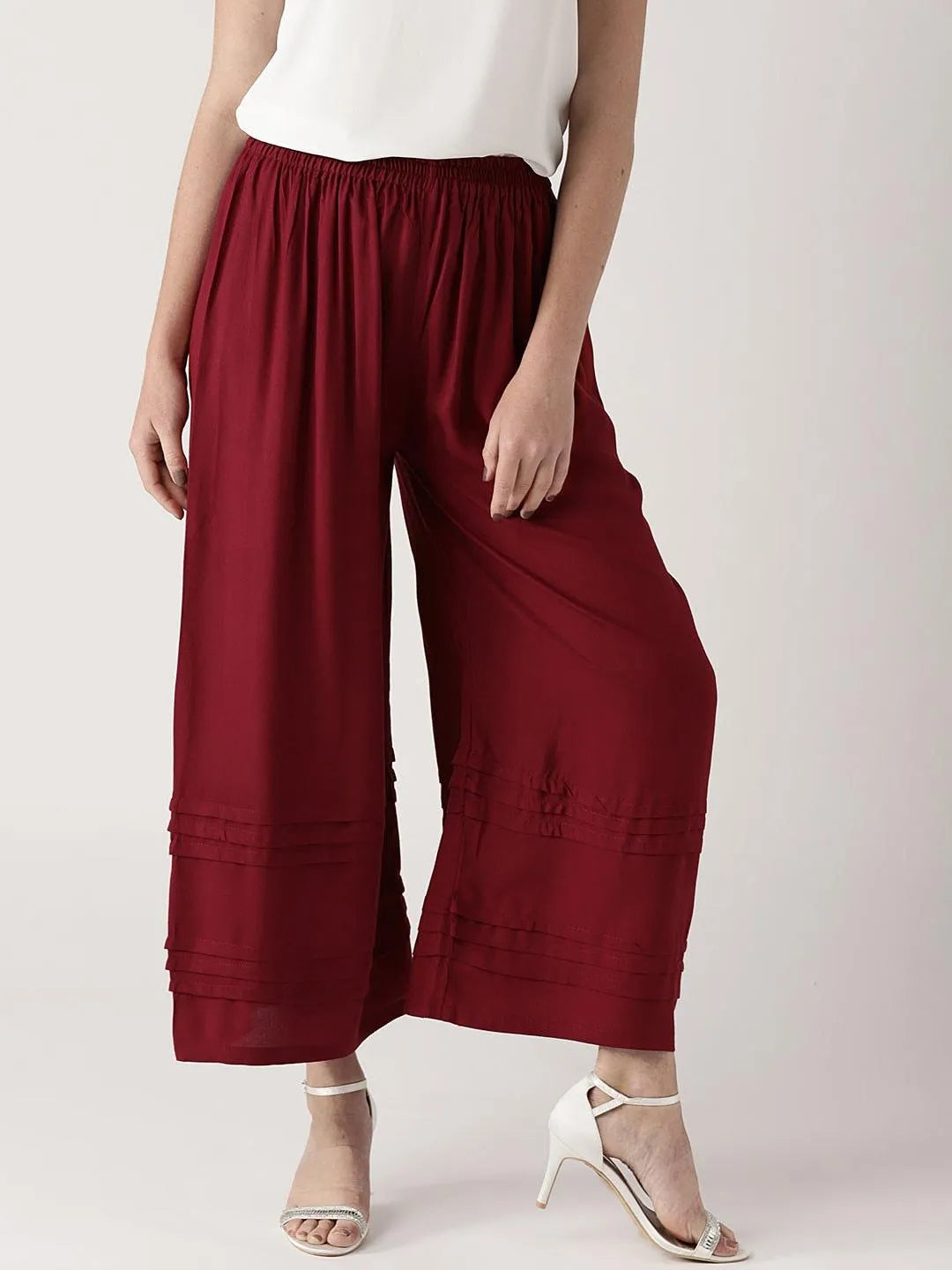 Maroon Solid Rayon Palazzos - Jashvi