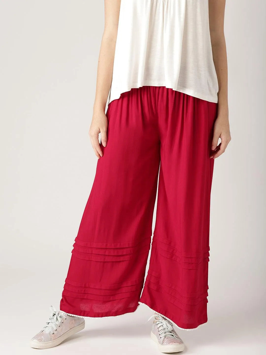 Maroon Solid Rayon Palazzos - Jashvi