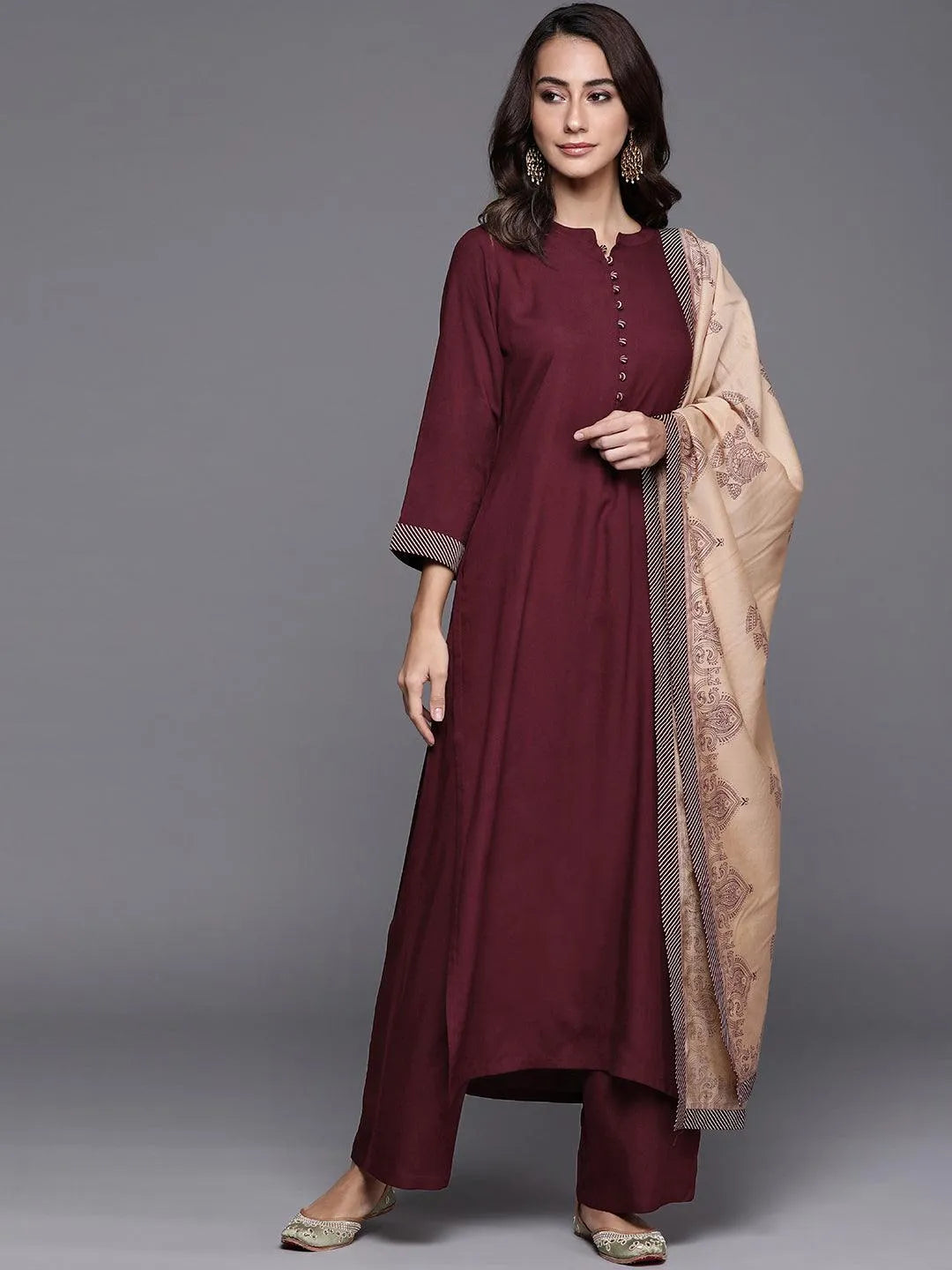 Maroon Solid Viscose Rayon Suit Set - Jashvi