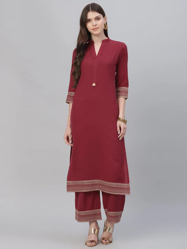 Maroon Solid Rayon Kurta Set - Jashvi